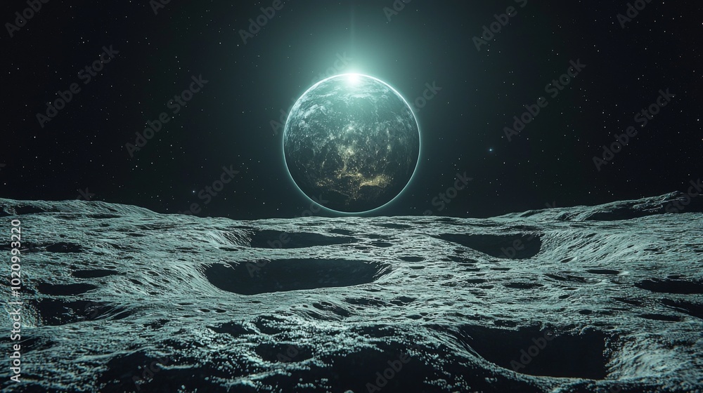 The surface of the moon, with Earth rising in the background The surface of the moon, with Earth rising in the background