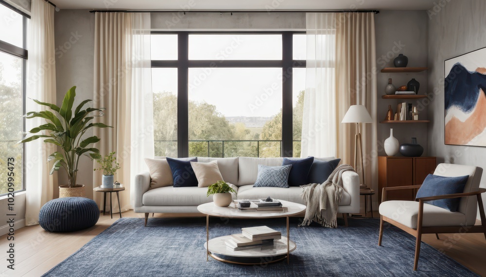 Fototapeta premium Modern Minimalist Living Room with Natural Light and Stylish Decor