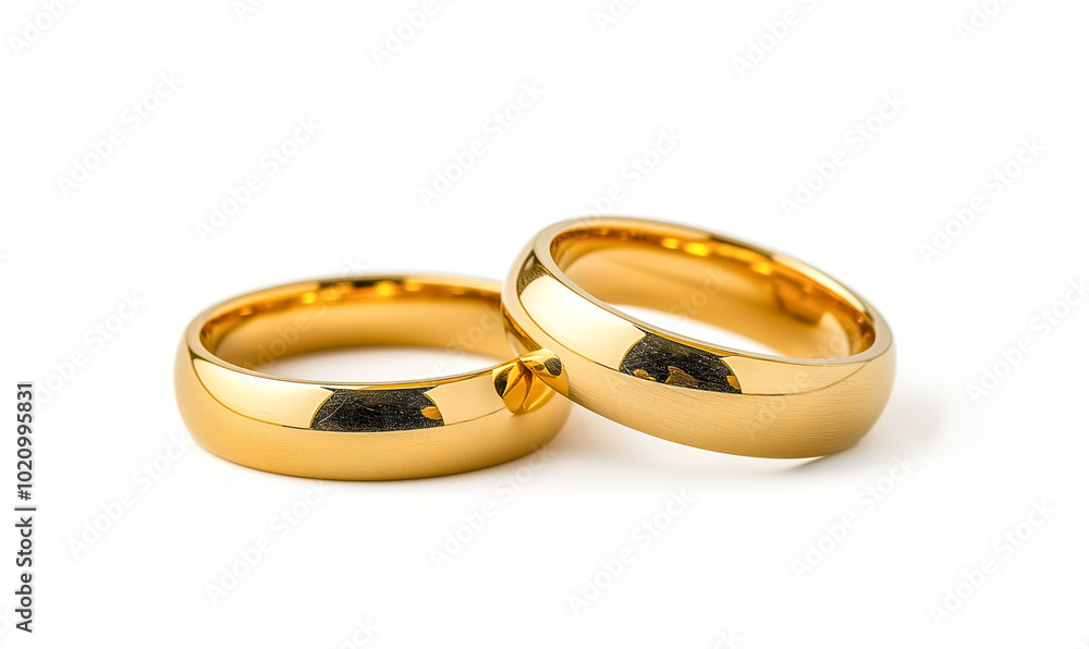 Pair of golden wedding rings isolated on a white background. Pair of golden wedding rings isolated on a white background.