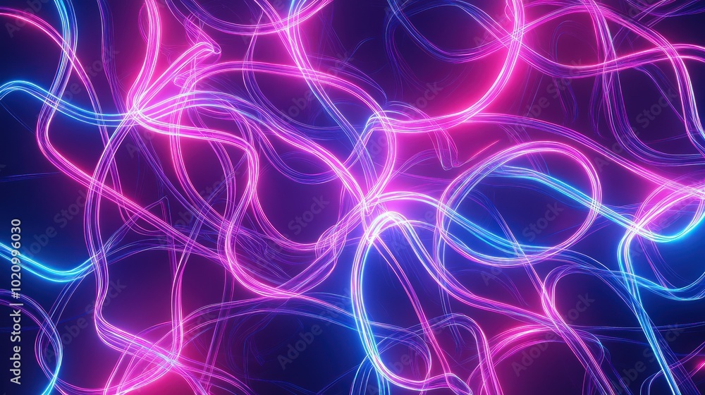 3D glowing neon lines forming an abstract, tangled pattern 3D glowing neon lines forming an abstract, tangled pattern