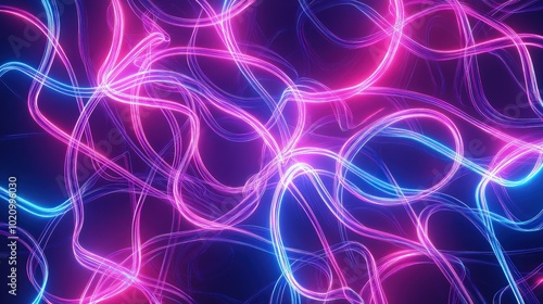 3D glowing neon lines forming an abstract, tangled pattern