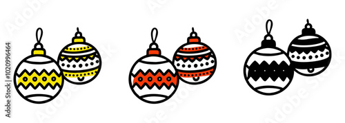 Two decorative Christmas ornaments colorful icon set