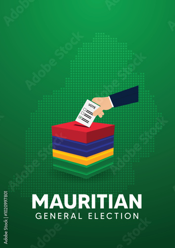 Mauritian general election hand putting vote in ballot box on dotted map vector poster