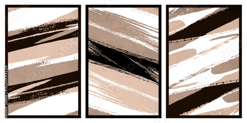 Set of 3 Abstract illustration in vintage style. For use in graphics, for wall decor. 