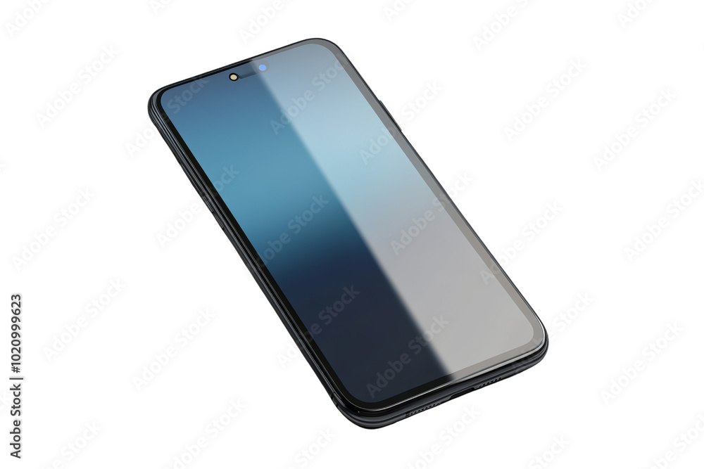 Modern smartphone showcasing a sleek design with a blue gradient screen on a white isolated background. Modern smartphone showcasing a sleek design with a blue gradient screen on a white isolated background.