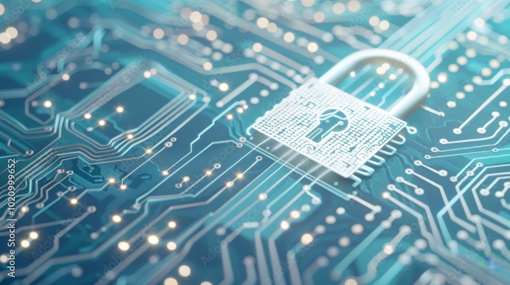 Obraz premium Minimalistic Cyber Protection Concept with Lock and Circuit Design