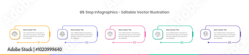 five step Infographics Design process Template, Chart diagram, Graph, Pie chart, workflow layout, squire diagram, report, presentation design elements Editable Vector illustration in white background