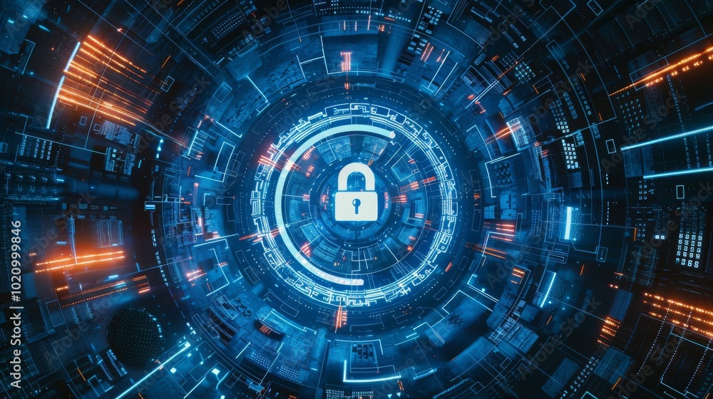 Fototapeta premium Blue Lock Symbol with Digital Tech Background for Web Design