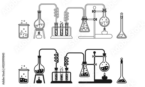 chemical laboratory experiment set vector illustration isolated on white background.