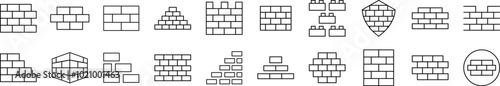 Brick Wall Line Icon Collection. Editable Stroke. Perfect for Infographics, Articles, Books, Flyers, Banners