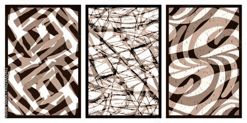 Set of 3 Abstract illustration in vintage style. For use in graphics, for wall decor. 