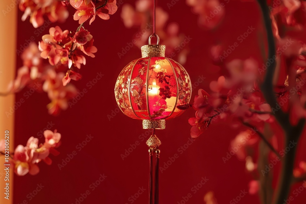 Chinese new year 2025 decoration on red background with generative ai Chinese new year 2025 decoration on red background with generative ai