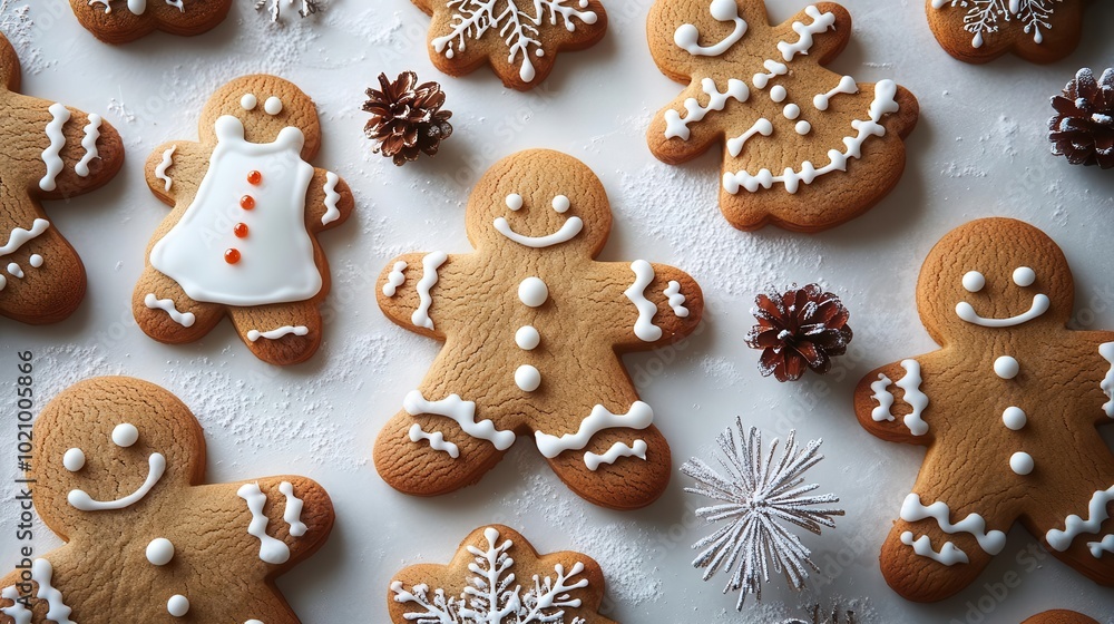 a delightful array of christmas gingerbread cookies shaped like festive figures artfully arranged against a bright white background evoking holiday cheer a delightful array of christmas gingerbread cookies shaped like festive figures artfully arranged against a bright white background evoking holiday cheer