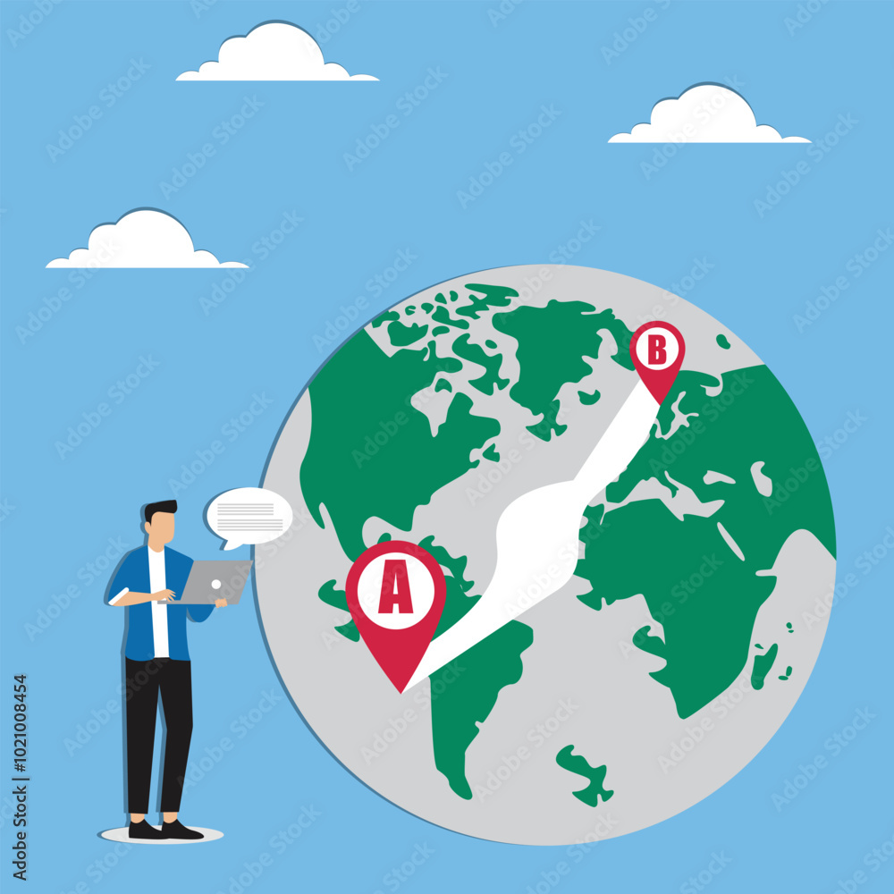 A Businessman is showing location globally A Businessman is showing location globally