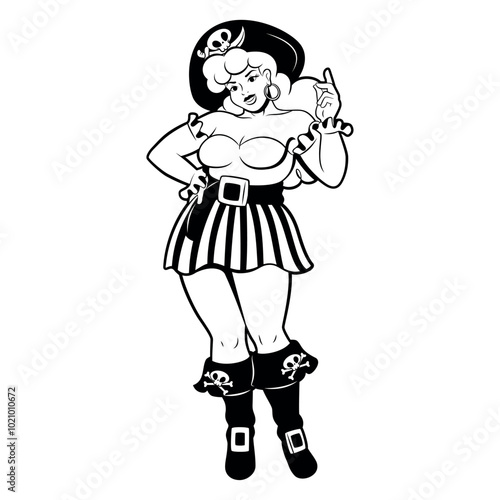 Vector Beautiful Pirate Girl Cartoon Pin Up Retro Style Illustration Isolated