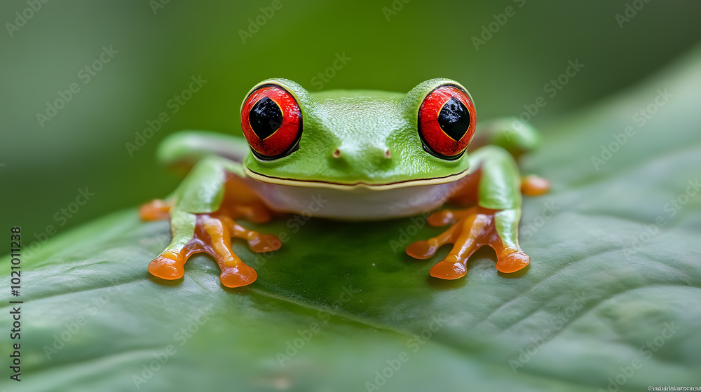 Obraz premium Portrait of a red-eyed tree frog (Agalychnis callidryas) on a leaf, Indonesia.