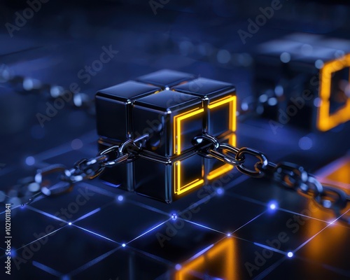 Floating geometric shapes connecting into a logical system, conceptdriven illustration, 3D illustration photo