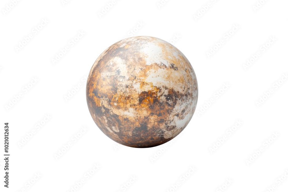 A realistic depiction of the dwarf planet Pluto against a white isolated background. A realistic depiction of the dwarf planet Pluto against a white isolated background.