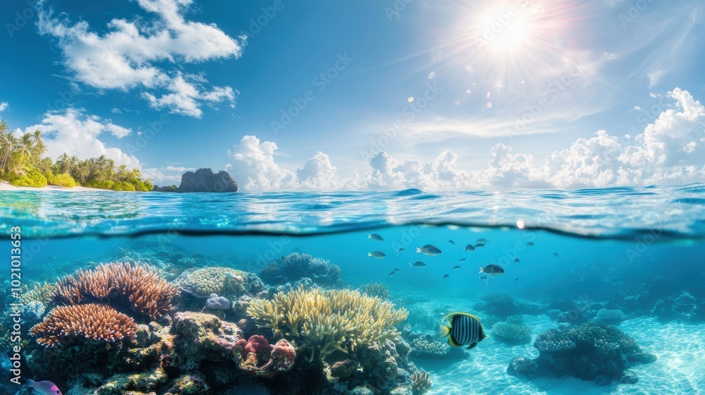 Fototapeta premium Underwater Scene with Coral Reef and Tropical Fish