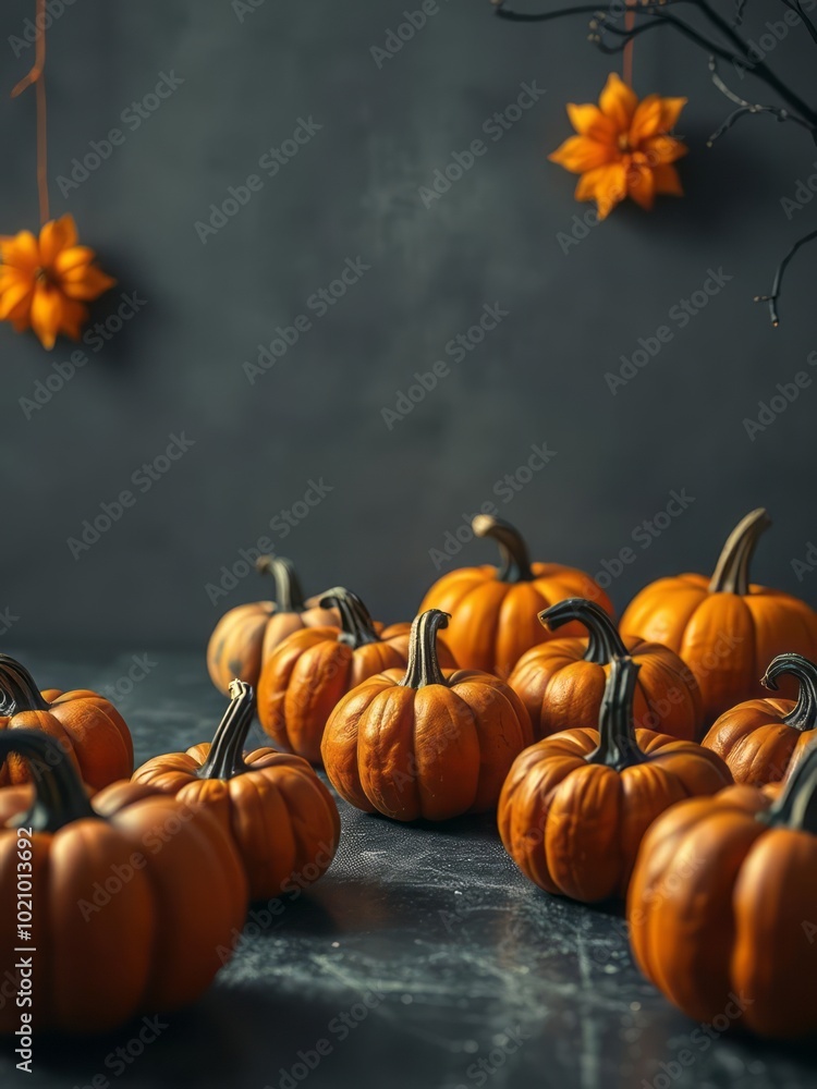 Orange pumpkins on a table minimal flat lay background halloween backdrop Orange pumpkins on a table minimal flat lay background halloween backdrop