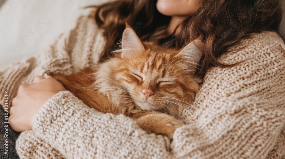 A woman holding a cat in her arms A woman holding a cat in her arms