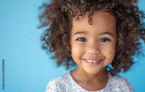 Wallpaper Mural A confident young black girl in a casual cloth smiles warmly against a blue green turquoise background, ideal for promoting inclusivity and positivity in educational campaigns. Torontodigital.ca
