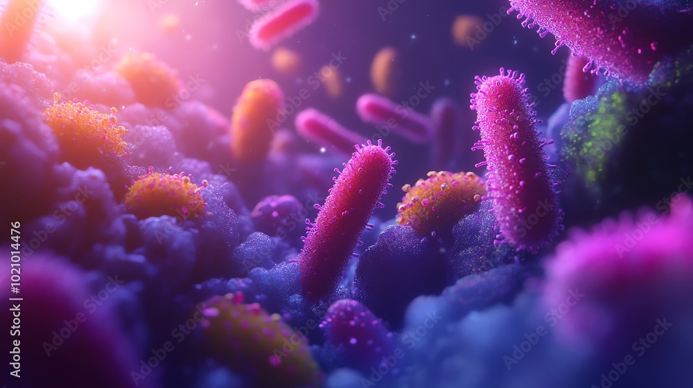Abstract 3D rendering of colorful bacteria and microbes. Abstract 3D rendering of colorful bacteria and microbes.