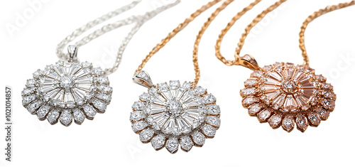 three set of diamond pendant isolated transparent background