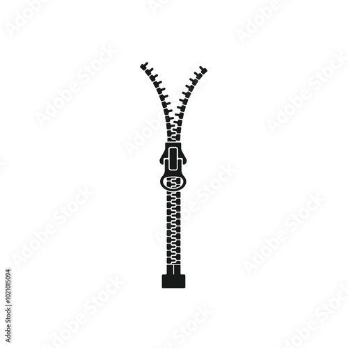 Open zipper black isolated vector illustration. Zipper glyph icon.