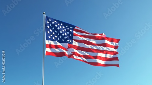 A majestic African American flag waving in the wind against a clear blue sky during Juneteenth