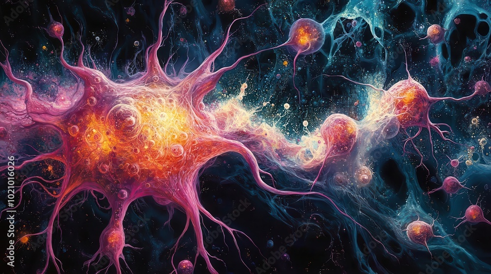 a visual journey into the vibrant world of neurons and synapse interactions bursting with color and energy representing brain chemistry and the complexities of the mind a visual journey into the vibrant world of neurons and synapse interactions bursting with color and energy representing brain chemistry and the complexities of the mind