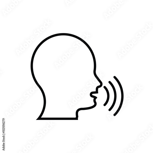 Voice control icon. Speak or talk recognition linear icon, speaking and talking command, sound commander or speech dictator head, vector illustration