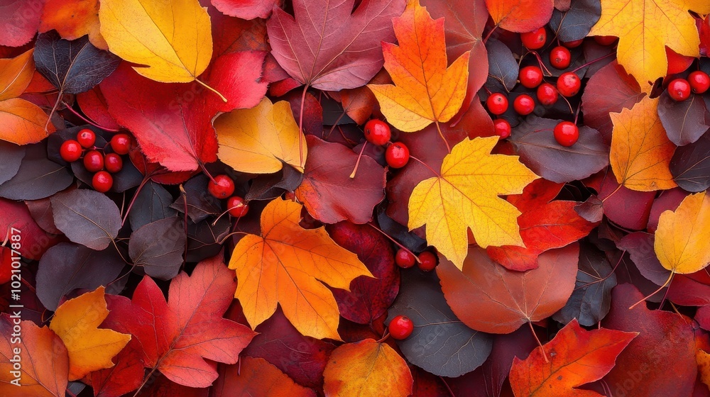 Vibrant Autumn Leaves and Berries in Rich Hues Vibrant Autumn Leaves and Berries in Rich Hues