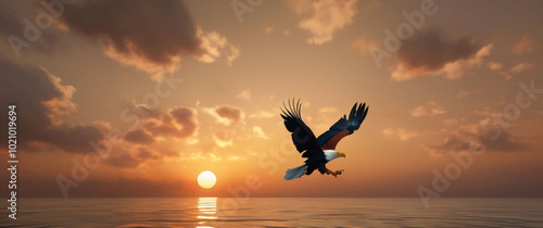 African Fish Eagle with sunset in background. Extremely detailed and realistic high resolution illustration