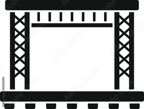 Simple black icon of an empty outdoor stage with metal constructions, ready for a concert
