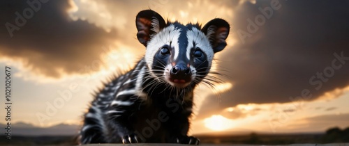 African Civet Civettictis civetta. Closeup with beautiful landscape. Extremely detailed and realistic high resoluiton illustration photo