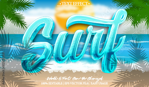 Surf Vector Text Effect Editable Alphabet Summer Holiday Sea Beach