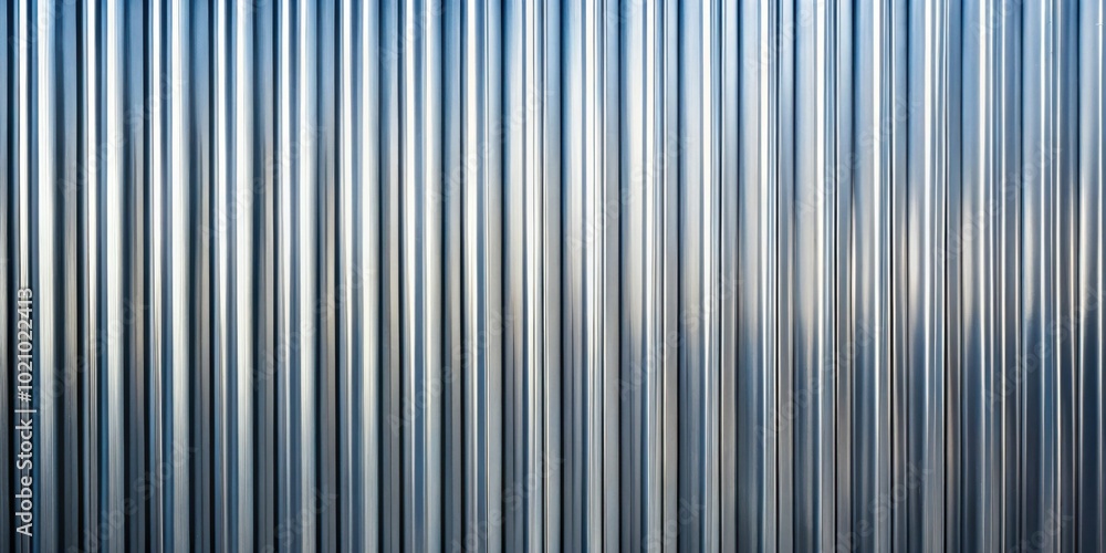Silver Corrugated Metal Panel with a Reflective Surface and Vertical Lines Silver Corrugated Metal Panel with a Reflective Surface and Vertical Lines