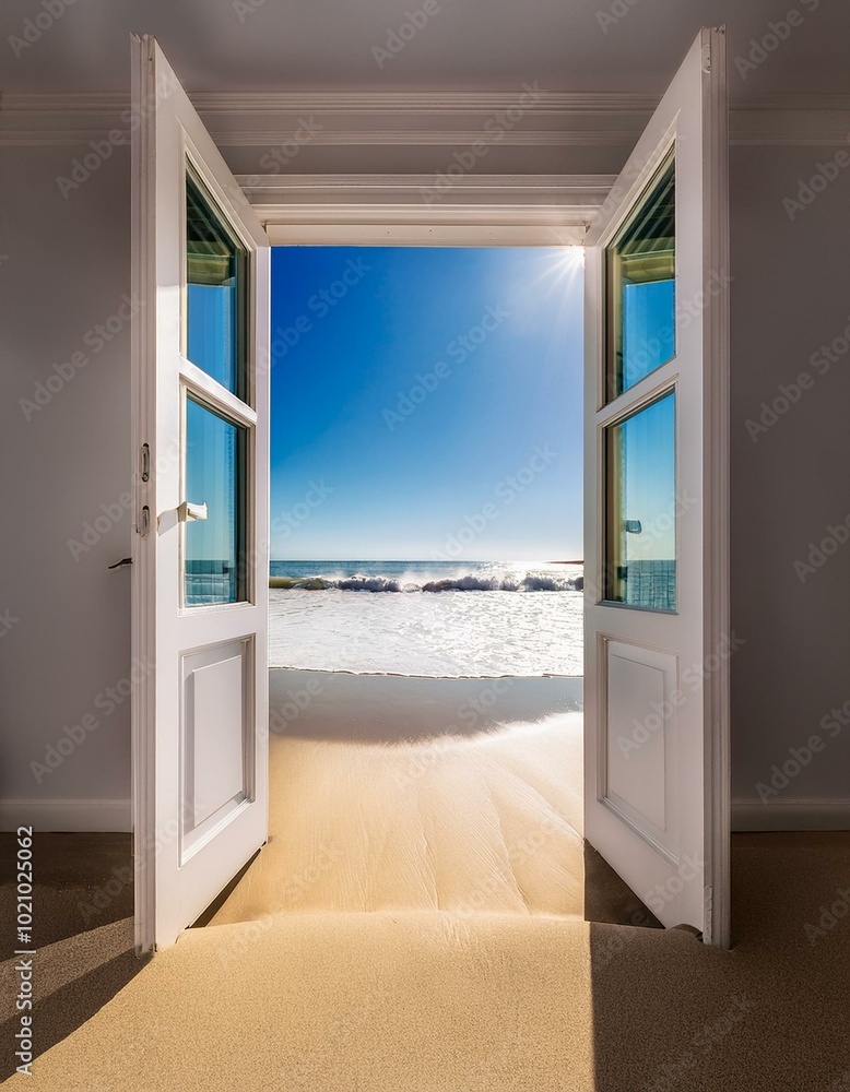 Fototapeta premium Open door to a beach view