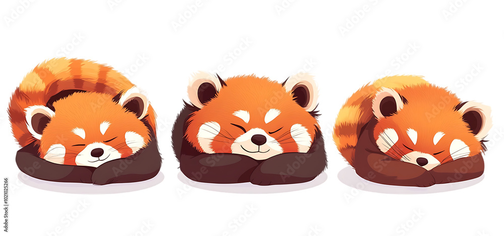 Obraz premium three set of red panda sleeping cartoon isolated transparent background