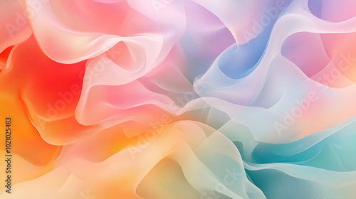 An abstract background with flowing, colorful shapes that resemble fabric or liquid forms, creating an ethereal and dreamy atmosphere. 