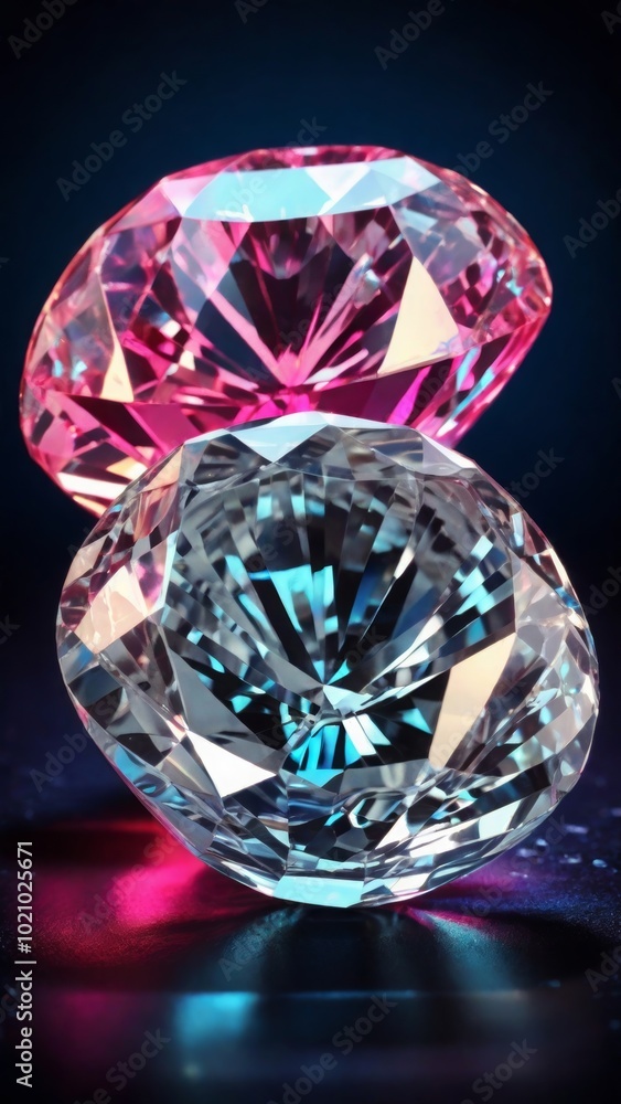White shiny diamonds in neon light background
White shiny diamonds in neon light background