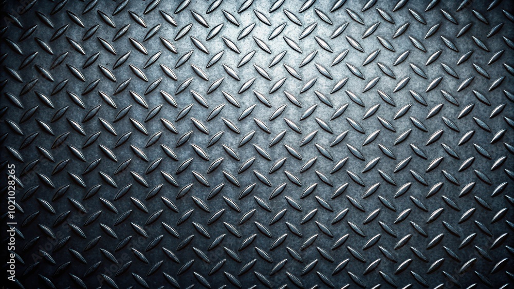 A textured metal sheet with a diamond pattern, featuring a subtle light source creating a captivating interplay of shadows and highlights. A textured metal sheet with a diamond pattern, featuring a subtle light source creating a captivating interplay of shadows and highlights.