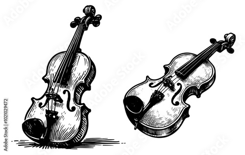 stylish black vector sketches of violins in different artistic interpretations