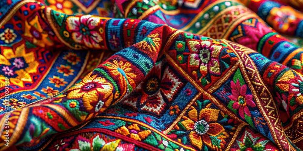 A Vivid Tapestry of Intertwined Floral and Geometric Patterns, Woven in a Kaleidoscope of Colors, Creates a Striking Visual Feast A Vivid Tapestry of Intertwined Floral and Geometric Patterns, Woven in a Kaleidoscope of Colors, Creates a Striking Visual Feast