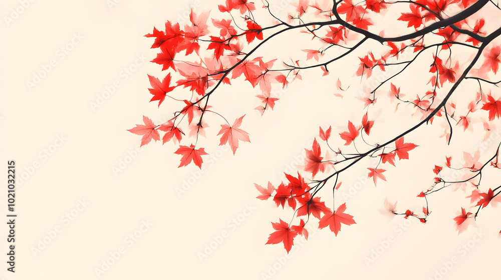 Red Maple Leaves on the Branches: Red maple leaves still attached to their branches, highlighting their vivid autumn colors. Red Maple Leaves on the Branches: Red maple leaves still attached to their branches, highlighting their vivid autumn colors.