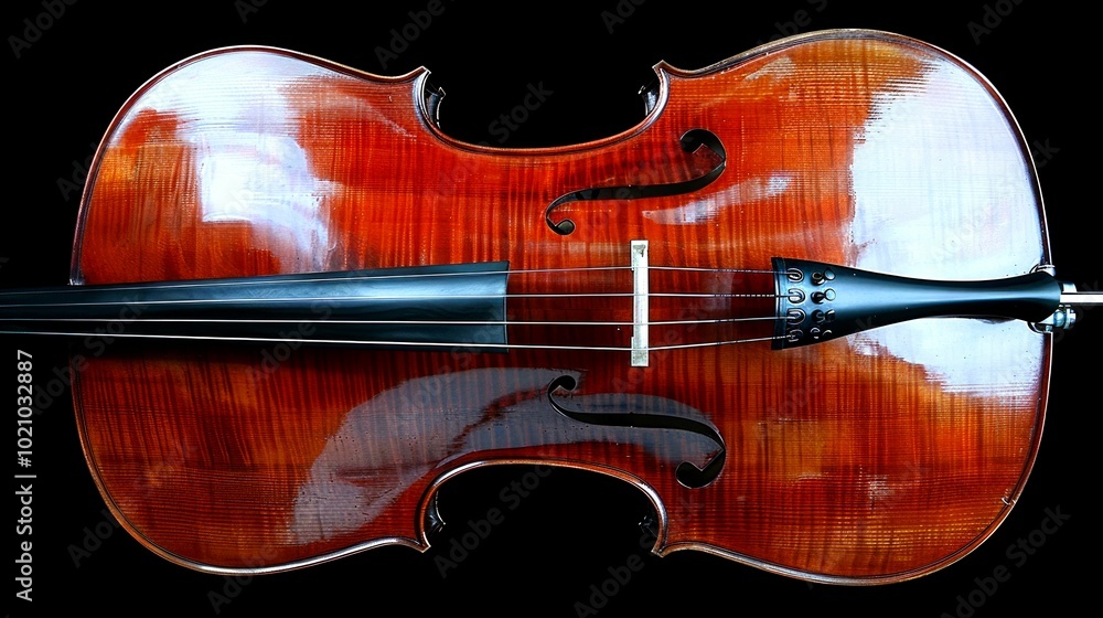 Fototapeta premium A beautifully crafted cello viewed from above, showcasing its polished wood and elegant curves.