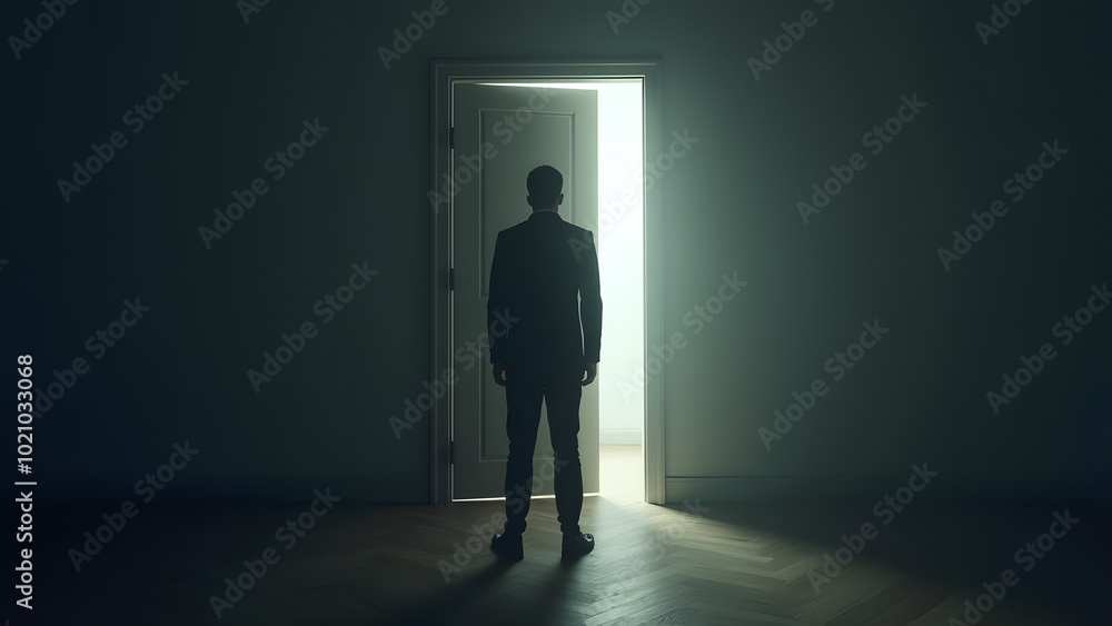 Fototapeta premium Open Door to Possibilities: A Mysterious Scene of Someone with an Open Door Inviting Exploration