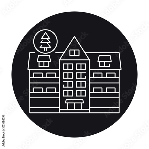 Sanatorium building black line icon.