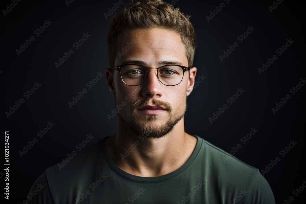 Portrait of a handsome young man in glasses on a dark background. Portrait of a handsome young man in glasses on a dark background.
